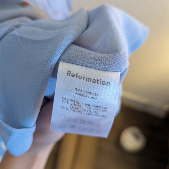Reformation Blue Floral Cammi Dress Faux Wrap Long Sleeve Size 2 - Picture 8 of 8